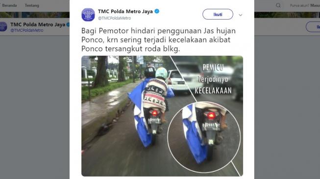 Himbauan TMC polda Metro Jaya. [Twitter]