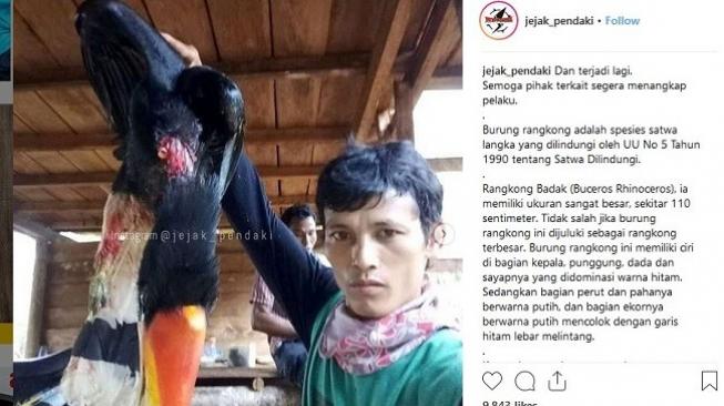 Burung rangkong badak dibantai lalu diunggah di Facebook. (Instagram/jejak_pendaki)