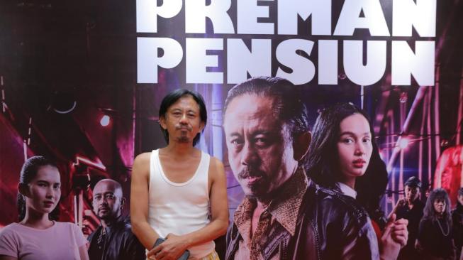 Epy Kusnandar di screening film Preman Pensiun. (SUARA.com/Wahyu Tri Laksono)