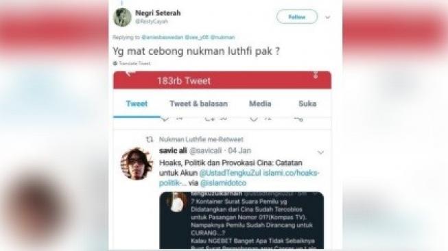 Cuitan warganet yang memicu marah warganet lain. [Twitter]