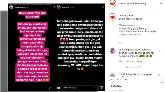 Ketika Beby Shu dan Aldira Chena ketar-ketir karena tersangkut prostitusi online. [instagram/lambe_turah]