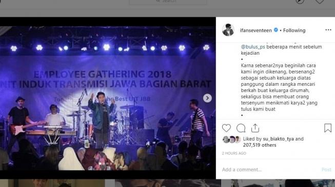 Ifan Seventeen membagikan potret beberapa menit sebelum tsunami menerjang panggung Seventeen di Pantai Tanjung Lesung Banten, 22 Desember 2018. [instagram/ifanseventeen]