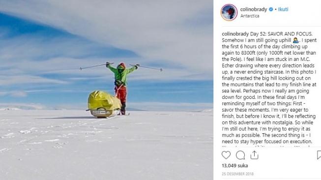 Colin O'Brady, lelaki pertama yang berhasil menjelajahi Antartika seorang diri. (Dok. Instagram/Colin O'Brady)