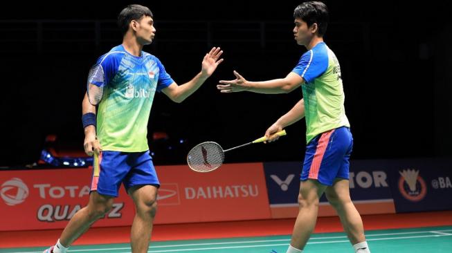 Pasangan ganda putra Indonesia, Berry Angriawan/Hardianto, menang atas Jelle Maas/Robin Tabeling (Belanda) di babak pertama Malaysia Masters 2019, 21-16 dan 21-15, Rabu (16/1). [Humas PBSI]