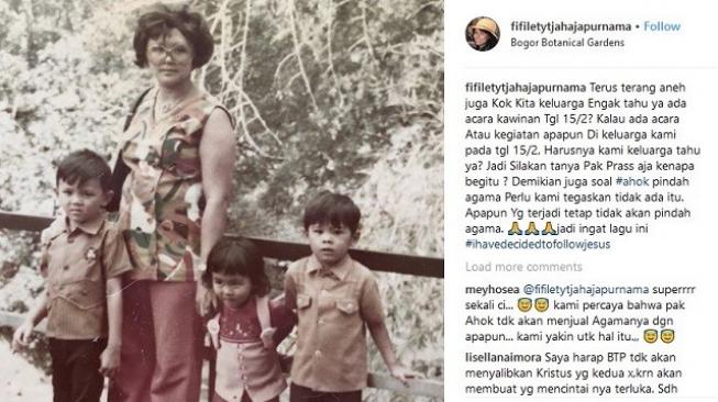 Postingan Fifi menanggapi kabar pernikahan Ahok. (Instagram)