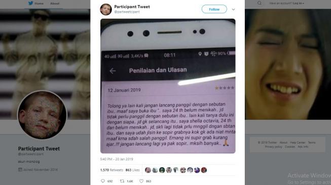 Tak Terima Dipanggil Ibu, Penumpang Ojol Ini Protes