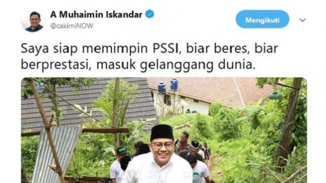 Gagal jadi cawapres, Cak Imin siap pimpin PSSI. (Twitter)