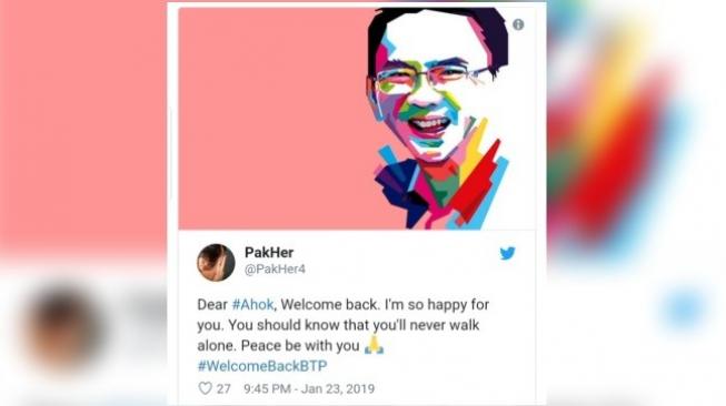 Tagar #WelcomeBackBTP Sambut Pembebasan Ahok