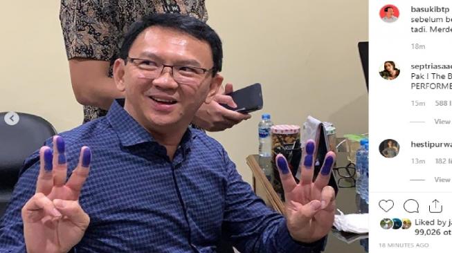 Ahok Pose Tiga Jari, Kubu Prabowo: Tanda Enggan Nimbrung di Pilpres 2019