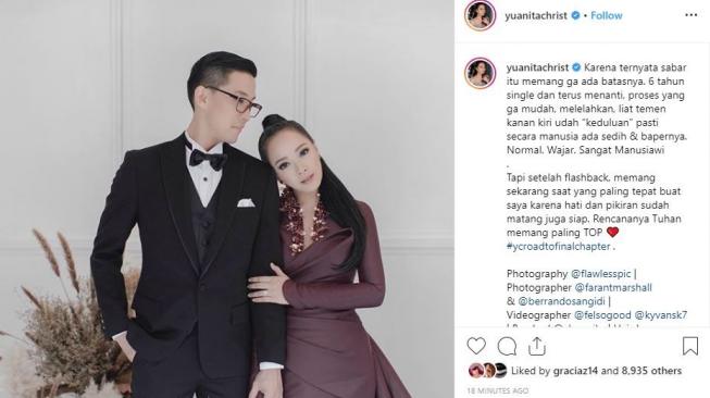 Kebahagiaan Yuanita Christiani menanti hari pernikahannya. [instagram/yuanitachrist]