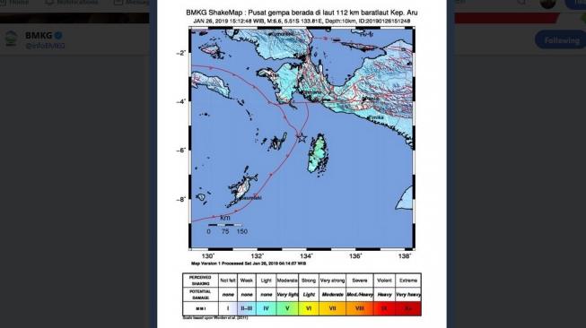 Aru Diguncang Gempa 5,9 Skala Richter