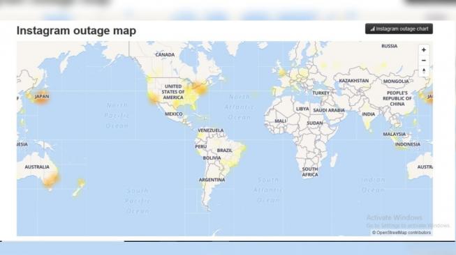 Tagar #Instagramdown jadi trending topik. [Downdetector]