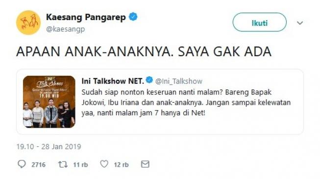 Tidak Tampil di Ini Talkshow, Kaesang Pangarep Kena Bully Warganet