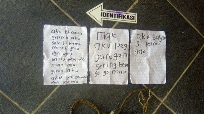 Barang  bukti pelajar SMP bunuh diri di Jambi. (Metrojambi.com/Luncai Hendri)