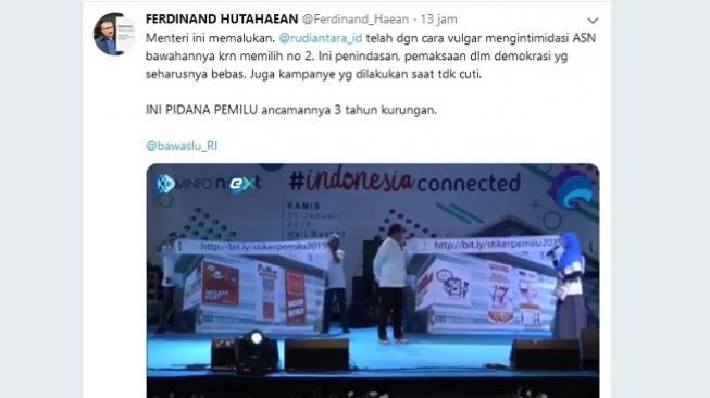 Cek Fakta Menkominfor Rudiantara dituding intimidasi ASN bawahannya. (Twitter)