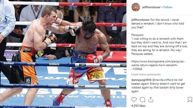 Petinju Australia, Jeff Horn, mempostingan bantahan soal tolak tarung ulang dengan Manny Pacquiao. [Instagram@jeffhornboxer]