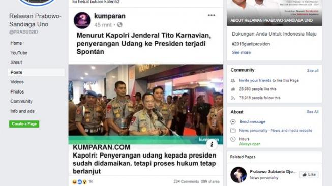 [Facebook/Relawan Prabowo - Sandiaga Uno]