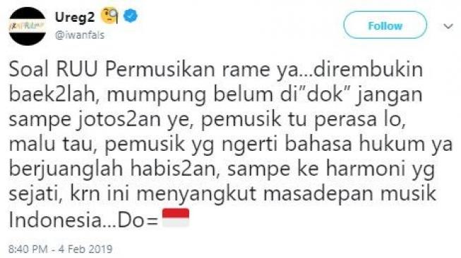 Iwan Fals bicara soal RUU Permusikan. [Twitter/iwanfals]