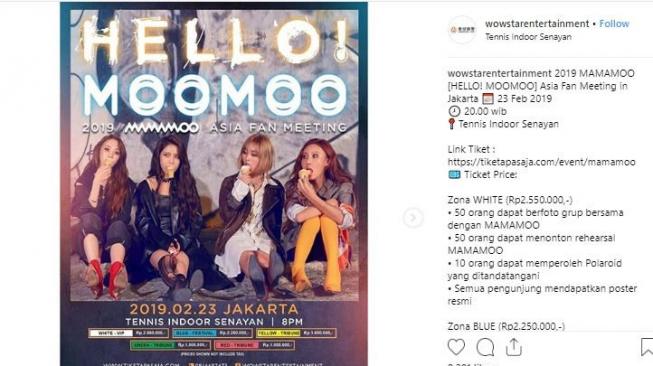 Mamamoo gelar fan meeting perdana di Indonesia. [instagram/wowstarentertainment]