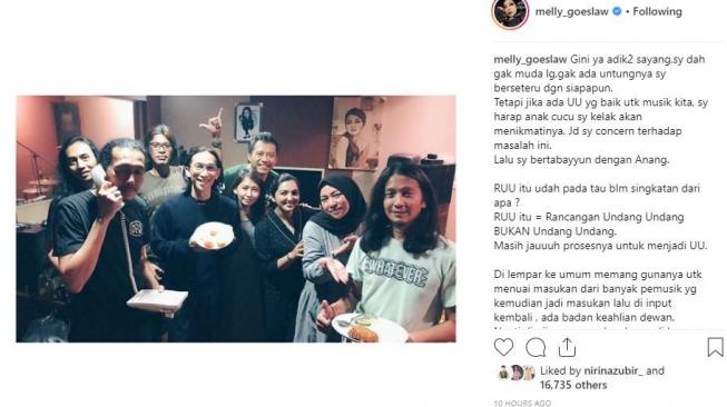 Melly Goeslaw bicara soal RUU Permusikan. [instagram/melly_goeslaw]