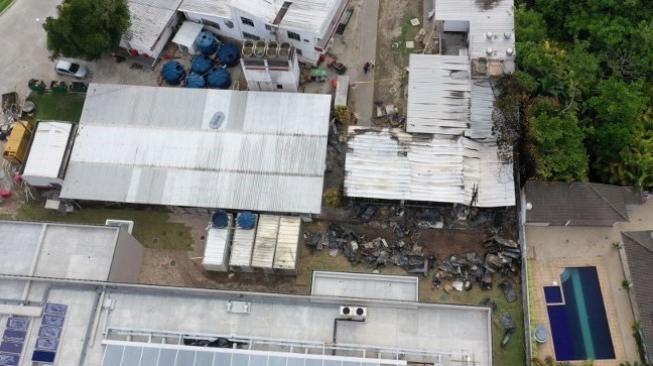 Pemandangan dari udara area dimana asrama pusat latihan tim muda Flamengo yang terbakar sehingga menewaskan 10 pemain mudanya di Rio de Janeiro pada Jumat (8/2/2019) pagi waktu setempat. CARL DE SOUZA / AFP