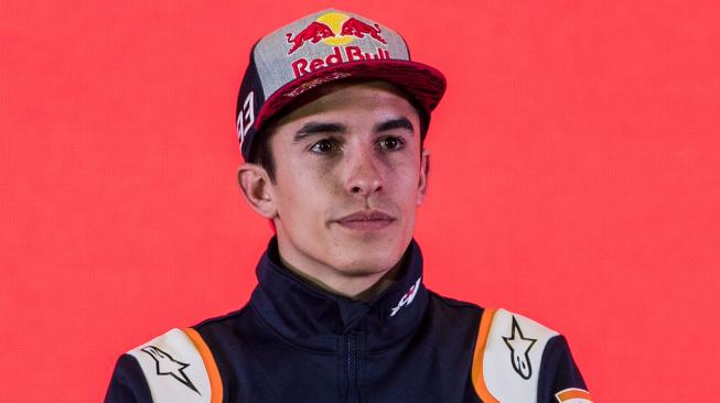 Pebalap MotoGP Marc Marquez menghadiri peluncuran komposisi tim balap Astra Honda Racing Team (AHRT) di Bandung, Jawa Barat, Sabtu (9/2). ANTARA FOTO/M Agung Rajasa