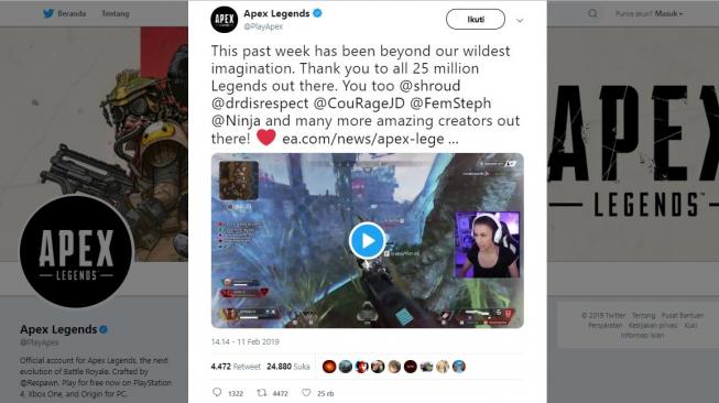 Geser Fortnite, Baru Satu Minggu Apex Legends Raih 25 Juta Pemain