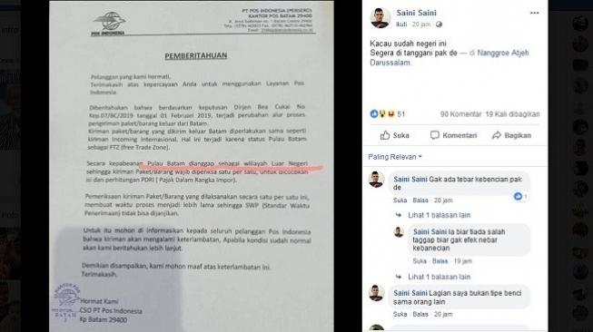 Cek Fakta: Pulau Batam dianggap wilayah luar negeri. (Facebook)