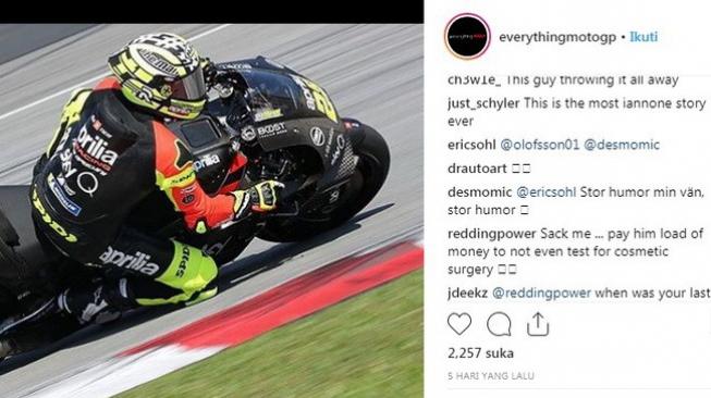 Mantan pebalap Aprilia, Scott Redding, mengomentari absennya Andrea Iannone pada hari terakhir tes pramusim MotoGP 2019 di Sirkuit Sepang, Malaysia, 8 Februari lalu. [Instagram@everythingmotogp]