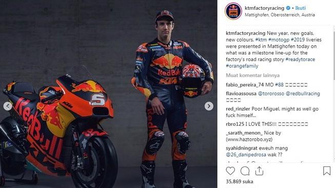 Pebalap asal Prancis, Johann Zarco menjadi andalan utama tim pabrikan KTM di kejuaraan MotoGP 2019. [Instagram@ktmfactoryracing]