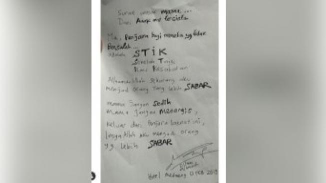 Ahmad Dhani Tulis Surat di Penjara: Mama, Jangan Menangis