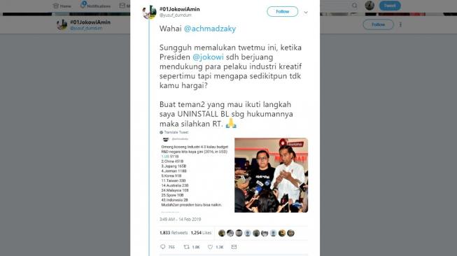 Postingan CEO Bukalapak yang menjadi trending topic. [Twitter]