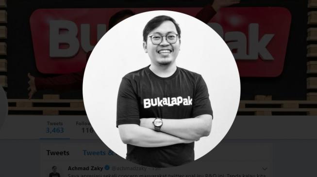 Akun resmi CEO Bukalapak, Achmad Zaky. [Twitter]