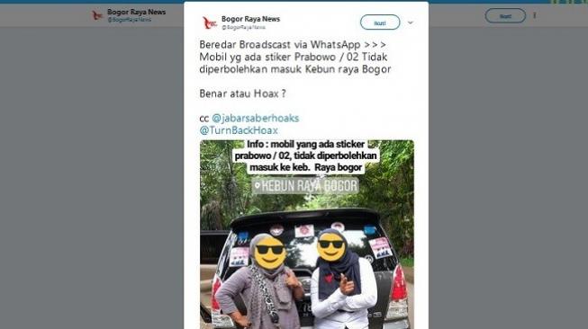 CEK FAKTA: Mobil Berstiker Prabowo-Sandi Dilarang Masuk KRB, Benarkah?