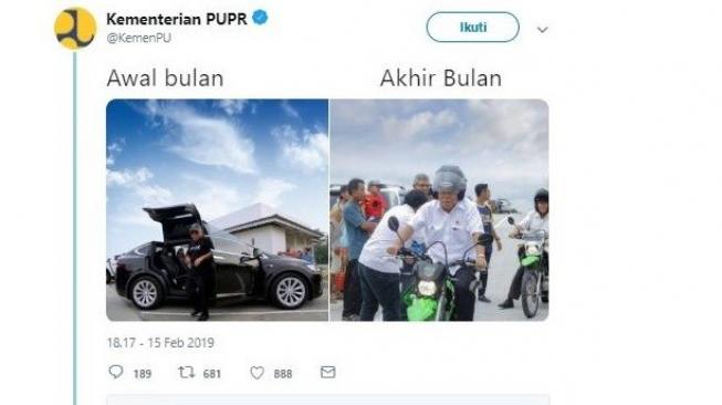 Tampilan Menteri PUPR awal dan akhir bulan [Twitter @KemenPU].