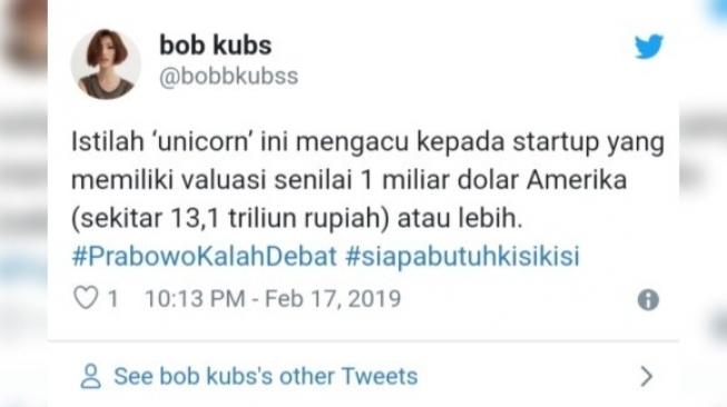 Postingan warganet soal pertanyaan Unicorn. [Twitter]