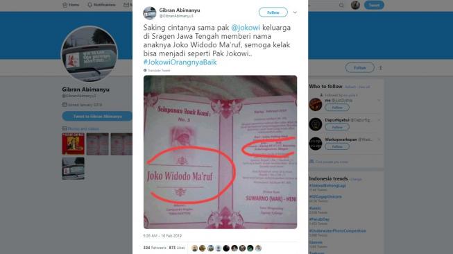 Bayi di Jawa Tengah Ini Dinamai Joko Widodo Ma'ruf