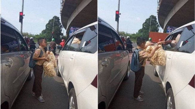 Demi Penuhi Kebutuhan Keluarga, Bocah ini Rela Berjualan Kerupuk