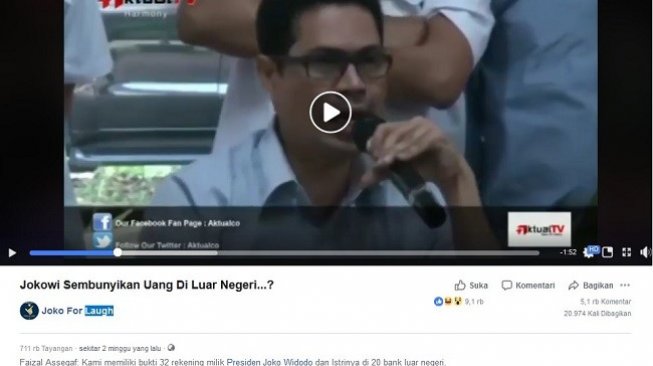 Cek Fakta: Jokowi sembunyikan uang di luar negeri? (Facebook)