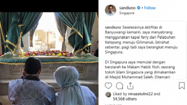 Sandiaga Uno di Singapura jenguk Ani Yudhoyono. (Instagram)