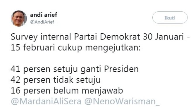 Cuitan Wasekjen Demokrat Andi Arief. (Twitter)