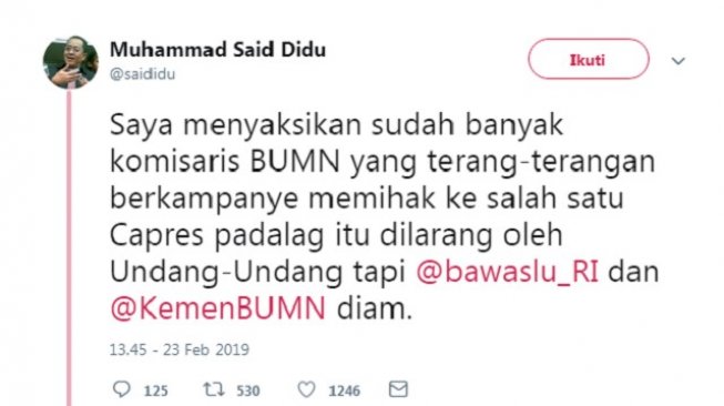 Cuitan Muhammad Said Didu. (Twitter)