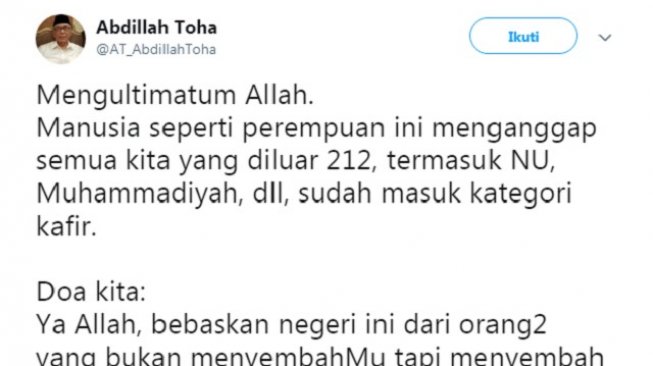 Sindiran untuk puisi Neno Warisman di acara Munajat 212. (Twitter)