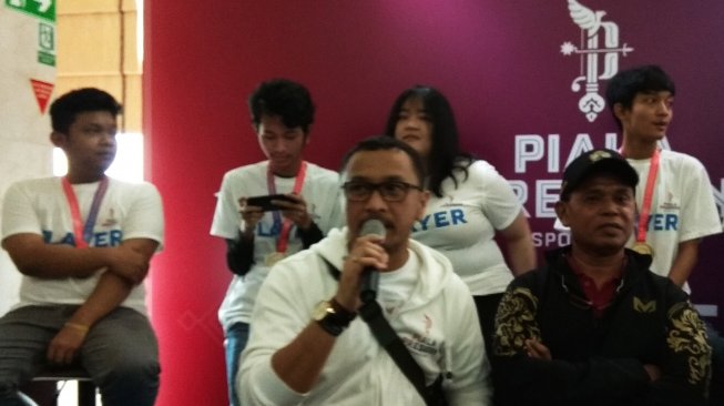 Presiden IESPL, Giring Ganesha i Grand Studio Metro TV, Jakarta, Minggu (24/2/2019).[Suara.Com/Arief]