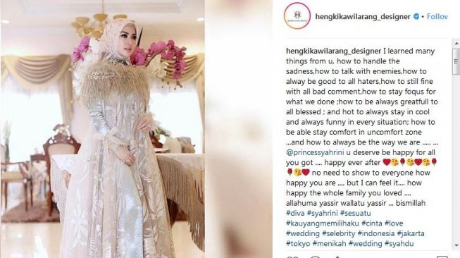 Hengki Kawilarang Ucapkan Selamat Menikah kepada Syahrini [ig@hengkikawilarang_designer]