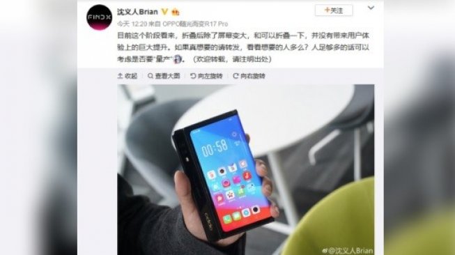 Postingan prototipe smartphone lipat Oppo. [Weibo]