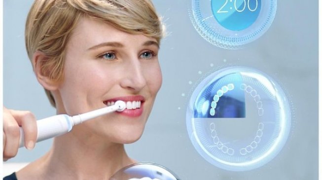 Oral-B memamerkan Genius X, sikat gigi yang sudah dilengkapi teknologi kecerdasan buatan (AI) di ajang Mobile World Congress (MWC) 2019 Barcelona. (Dok.Oral-B)