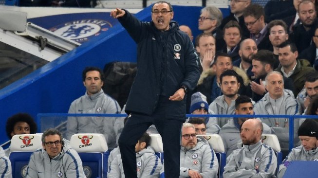 Pelatih Chelsea, Maurizio Sarri. [Glyn KIRK / AFP]