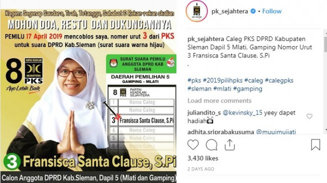 Viral Caleg PKS di Sleman Berjilbab Namanya Fransisca Santa Clause