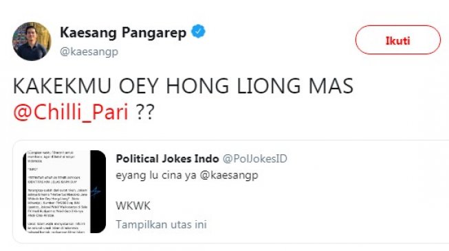 Ditanya Jokowi Anak Oey Hong Liong, Begini Respon Gibran dan Kaesang